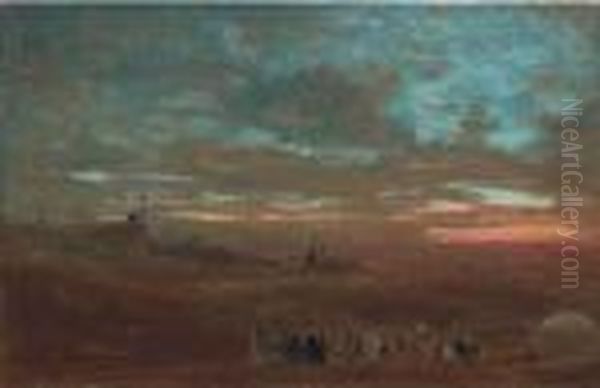 A View Of Cairo At Sunset Oil Painting by Albert Goodwin