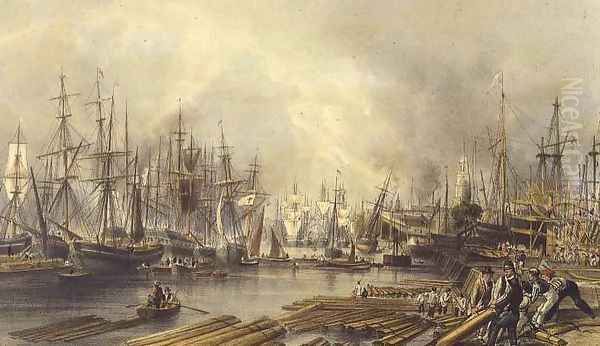 Shipbuilding at Limehouse, 1840 Oil Painting by William Parrott