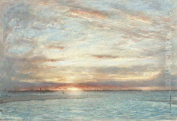 Sunset In The Venetian Lagoons Oil Painting by Albert Goodwin