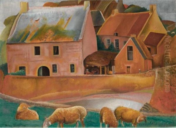 Farm With Rams Oil Painting by Boris Dimitrevich Grigoriev