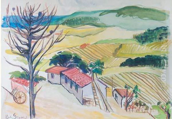 Village Provencal Oil Painting by Boris Dimitrevich Grigoriev