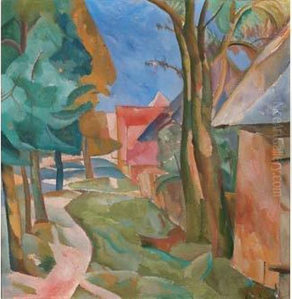 Rue De Village, Circa 1911 Oil Painting by Boris Dimitrevich Grigoriev