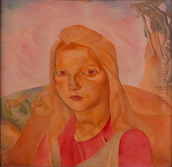 Portrait De Jeune Fille Oil Painting by Boris Dimitrevich Grigoriev