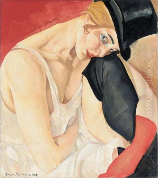 Woman In Top Hat Oil Painting by Boris Dimitrevich Grigoriev