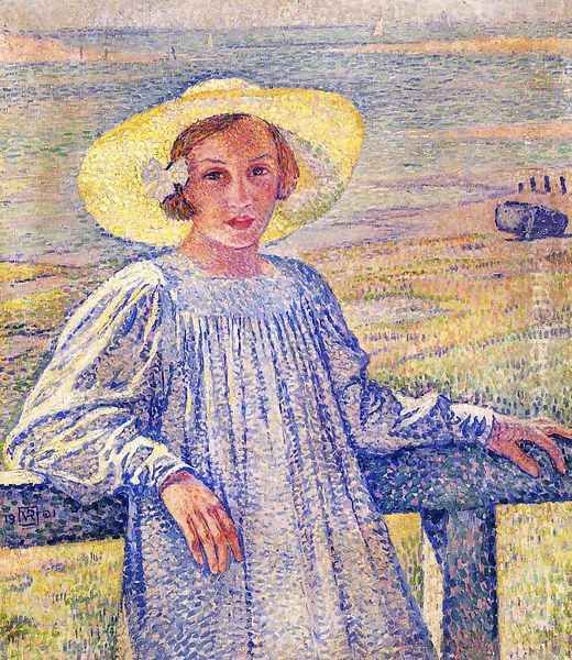 Elisaeth van Rysselberghe in a Straw Hat Oil Painting by Theo van Rysselberghe