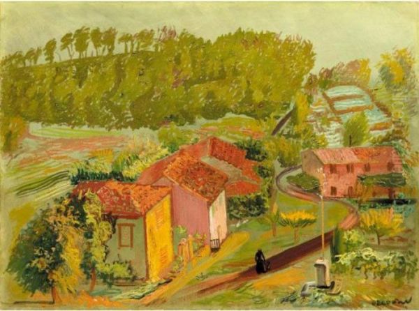 French Village Oil Painting by Boris Dimitrevich Grigoriev