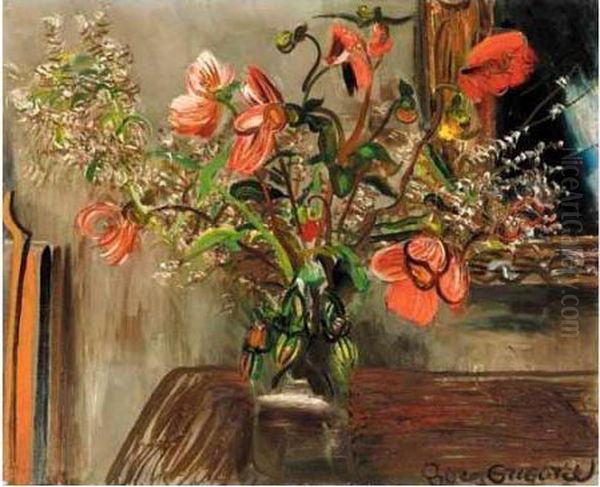 Still Life With Poppies Oil Painting by Boris Dimitrevich Grigoriev