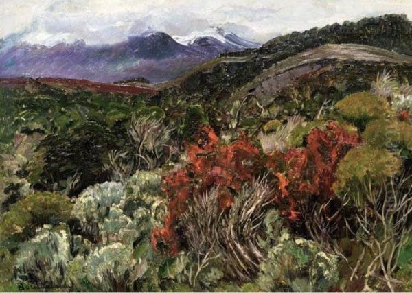 Landscape With Mountains In The Distance Oil Painting by Boris Dimitrevich Grigoriev