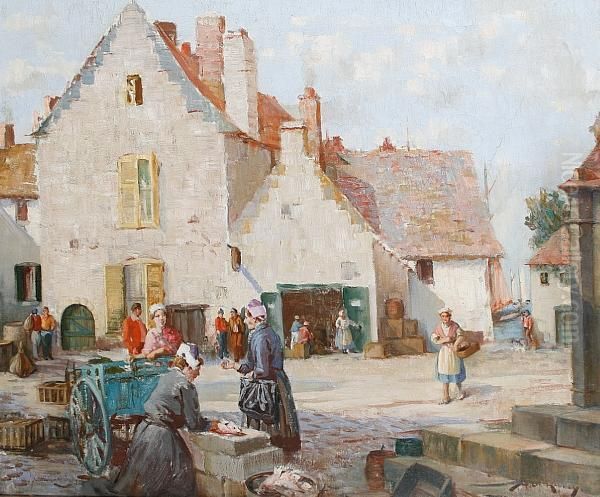 The Fishing Quarter, Brittany Oil Painting by William Lee Hankey