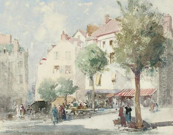 Figures In A Sunlit French Market Square by William Lee Hankey