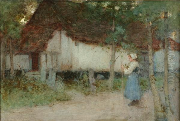 A Young Girloutside A Barn by William Lee Hankey