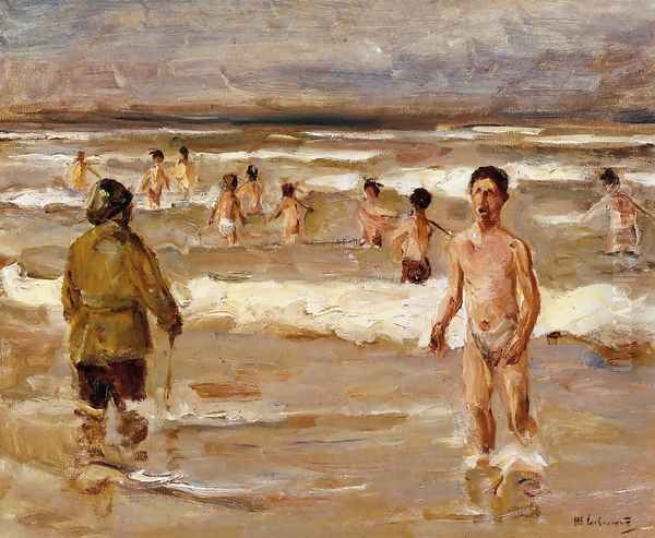 Children Bathing in the Sea Oil Painting by Max Liebermann