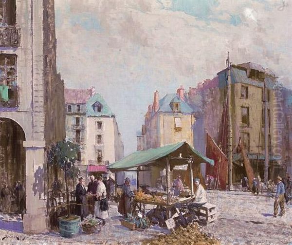 Fruit And Vegetable Stall, Dieppe Oil Painting by William Lee Hankey