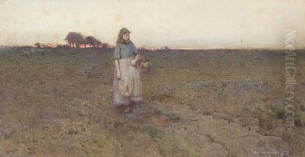 Crossing The Field At Dawn Oil Painting by William Lee Hankey