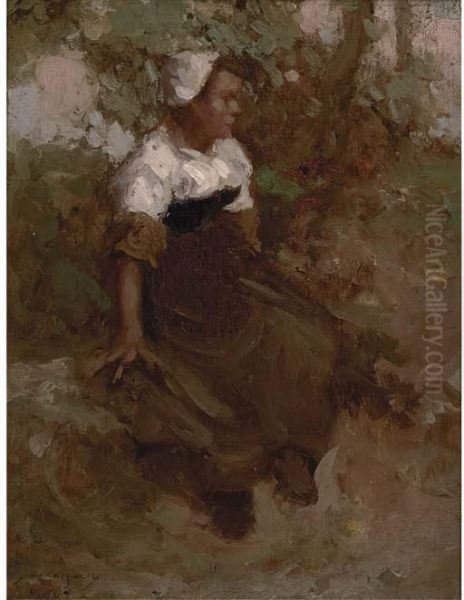 A Peasant Woman Seated On A Wall by William Lee Hankey