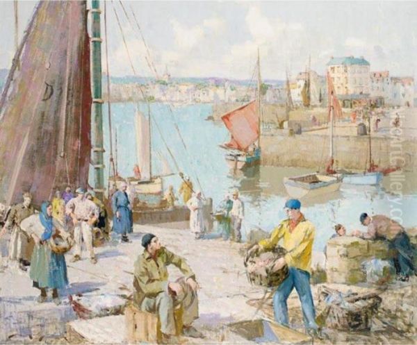 Bringing In Fish, Dieppe Oil Painting by William Lee Hankey