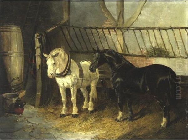 Horses In The Stable Oil Painting by John Frederick Herring Snr