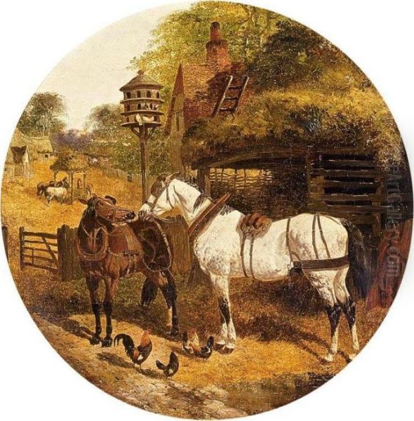 Cart Horses In A Yard Oil Painting by John Frederick Herring Snr