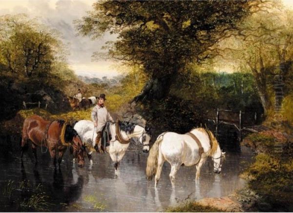 At The Ford Oil Painting by John Frederick Herring Snr