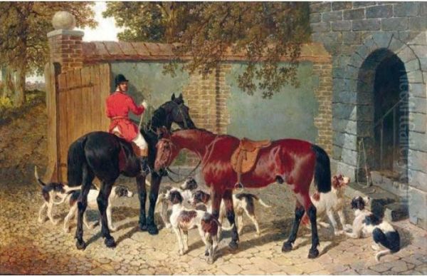 Huntsman And Hounds At The Kennels Oil Painting by John Frederick Herring Snr