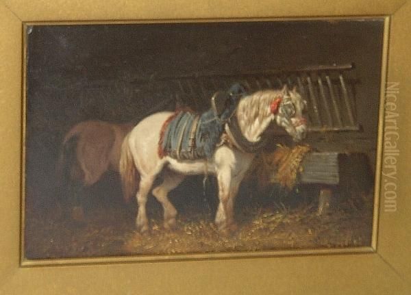 Dray Horses In A Stable Oil Painting by John Frederick Herring Snr