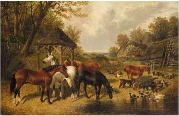 The Farmyard Oil Painting by John Frederick Herring Snr