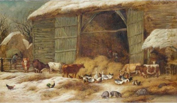 Winter Farmyard Oil Painting by John Frederick Herring Snr