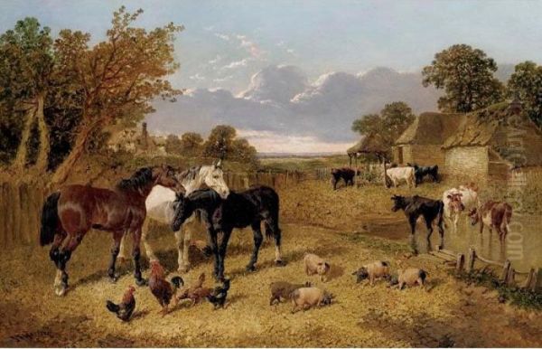 The Farmyard Oil Painting by John Frederick Herring Snr