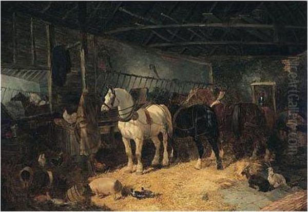 In The Stable Oil Painting by John Frederick Herring Snr