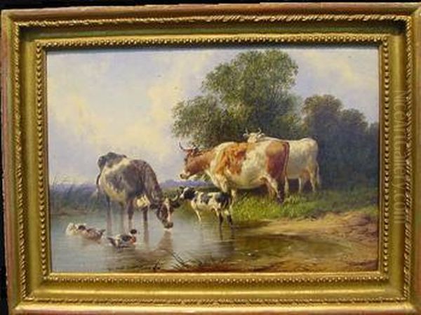 At The Watering Hole Oil Painting by John Frederick Herring Snr