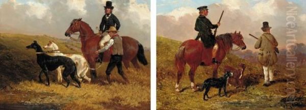 The Shooting Party; And Going Coursing Oil Painting by John Frederick Herring Snr