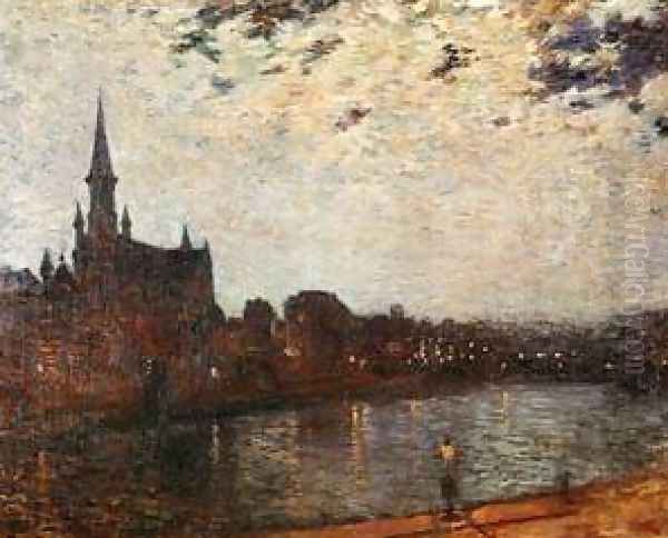 LEglise Sainte Croix At Ixelles At Night Oil Painting by Theo van Rysselberghe