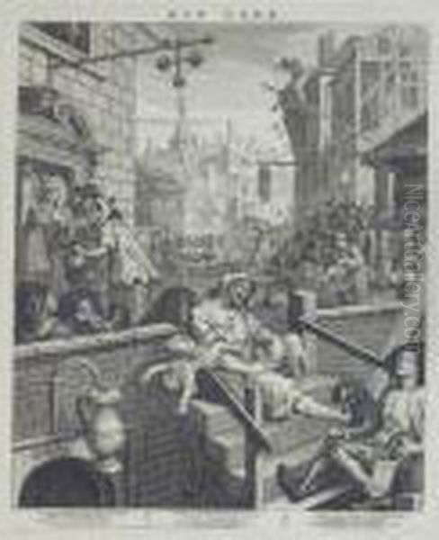 Beer Street And Gin Lane (burke And Caldwell 221 And 222) Oil Painting by William Hogarth