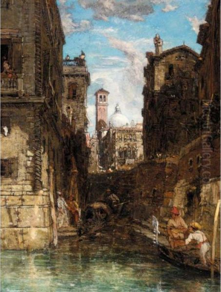 A Side Canal In Cannaregio, Looking Towards The Church Of San Geremia Oil Painting by James Holland