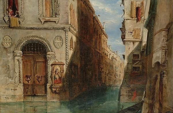 A Venetian Canal Scene Oil Painting by James Holland