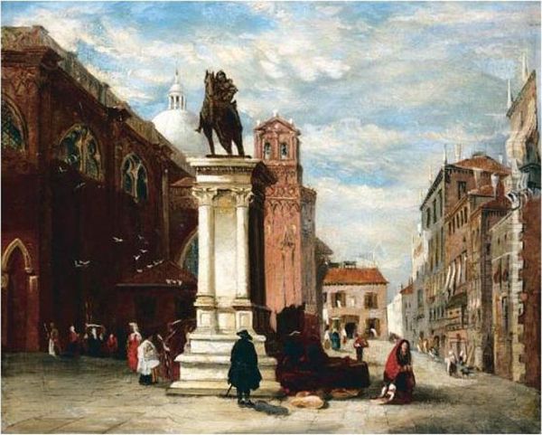 The Campo Ss. Giovanni E Paolo, Venice, With The Colleoni Statue Oil Painting by James Holland