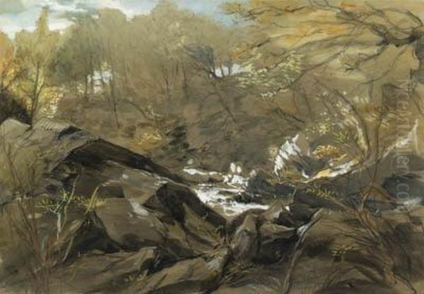 A Wooded Valley, North Wales Oil Painting by James Holland