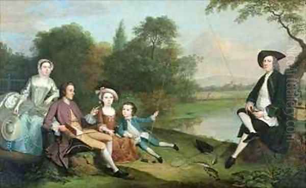 A family of Anglers Oil Painting by Arthur Devis