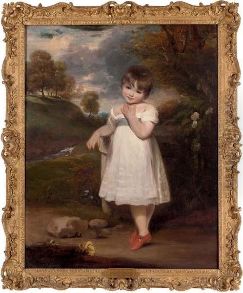 Portrait Of Emma Laura Whitbread
 (d. 1857), Full-length, In A White Dress With A Blue Sash And A Coral 
Necklace, In A Wooded Landscape Oil Painting by John Hoppner