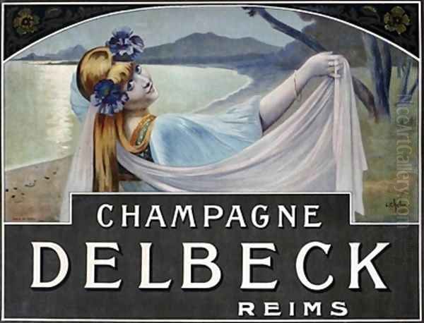 Advertisement for Champagne Delbeck Oil Painting by Louis Chalon