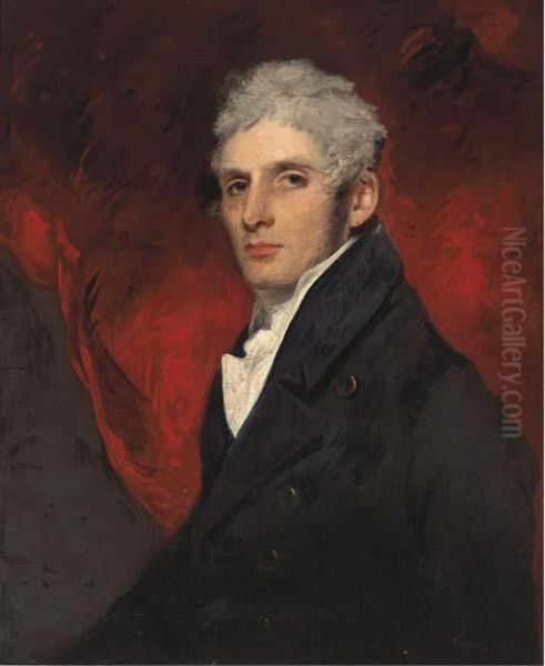 Portrait Of John Barrow, Half-length, In A Black Coat Oil Painting by John Hoppner