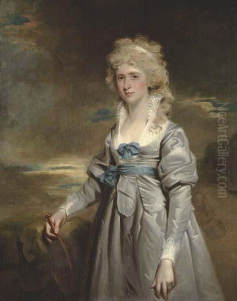 Portrait Of Charlotte 
Walsingham, Lady Fitzgerald,three-quarter-length, In A Grey Satin Dress Oil Painting by John Hoppner