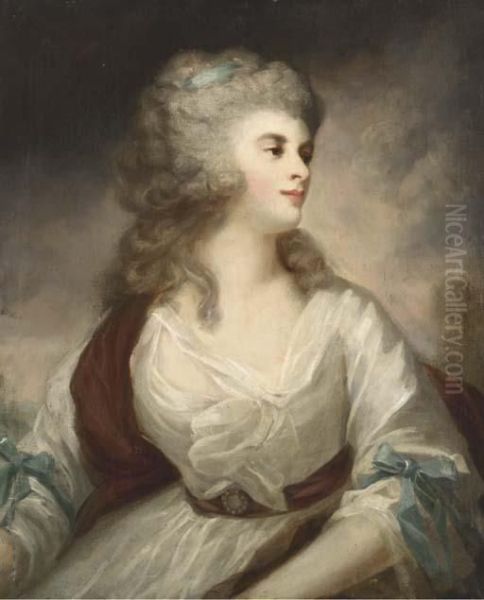 Portrait Of A Lady Said To Be 
Georgiana Cavendish, Duchess Of Devonshire, Three-quarter-length, In A 
White Dress Oil Painting by John Hoppner