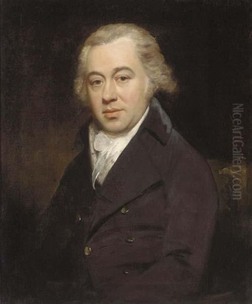 Portrait Of A Gentleman, Half-length, In A Black Coat And White Stock Oil Painting by John Hoppner