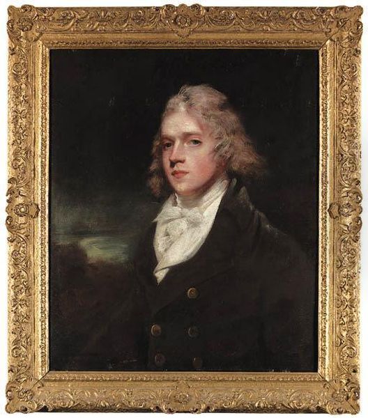 Portrait Of A Gentleman, Half-length, In A Black Coat And Whiteshirt, In A Landscape Oil Painting by John Hoppner