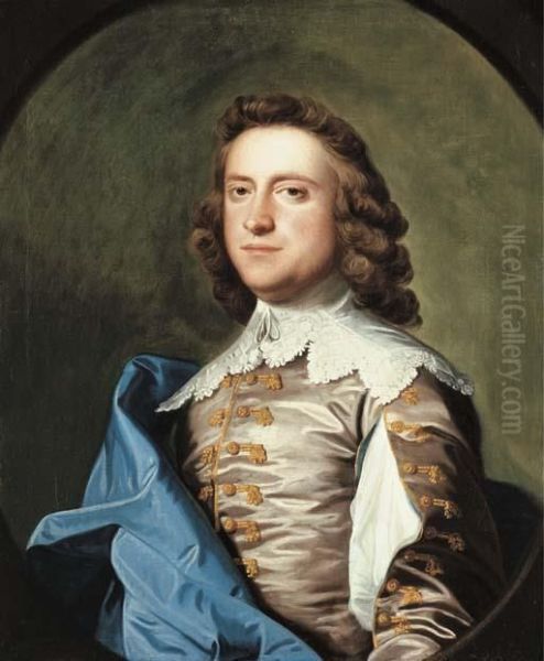 Portrait Of John Armytage Esq., Half-length, In Van Dyck Costume,in Feigned Oval Oil Painting by Thomas Hudson