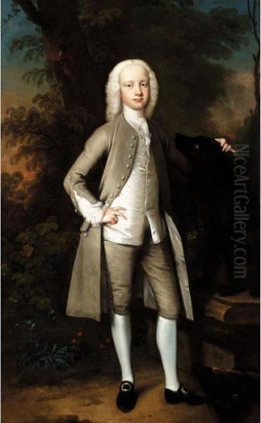 Portrait Of A Boy With His Dog Oil Painting by Thomas Hudson