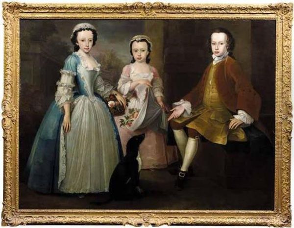 Portrait Of Three Children Oil Painting by Thomas Hudson