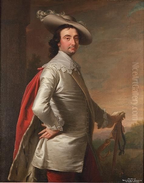 Portrait Of Charles, 3rd 
Viscount Townshend, Standing Three-quarter-length, In A White Coat With A
 Lace Collar, And A Red Fur-lined Cloak, With A White Plumed Hat, A Park
 Landscape Beyond Oil Painting by Thomas Hudson