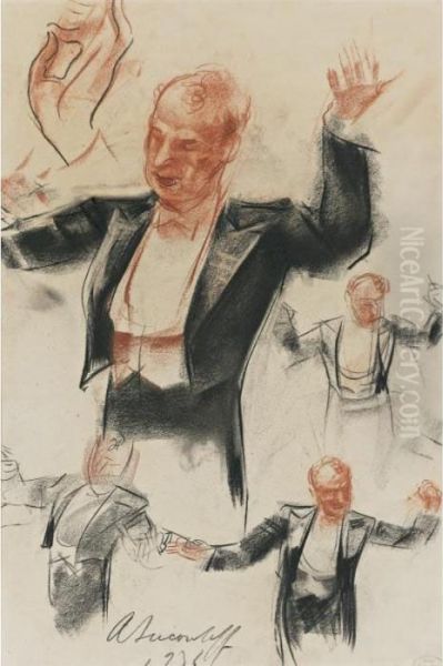 Impressions Of Sergei Koussevitsky, Conducting The Boston Symphony Orchestra Oil Painting by Alexander Evgenievich Yakovlev